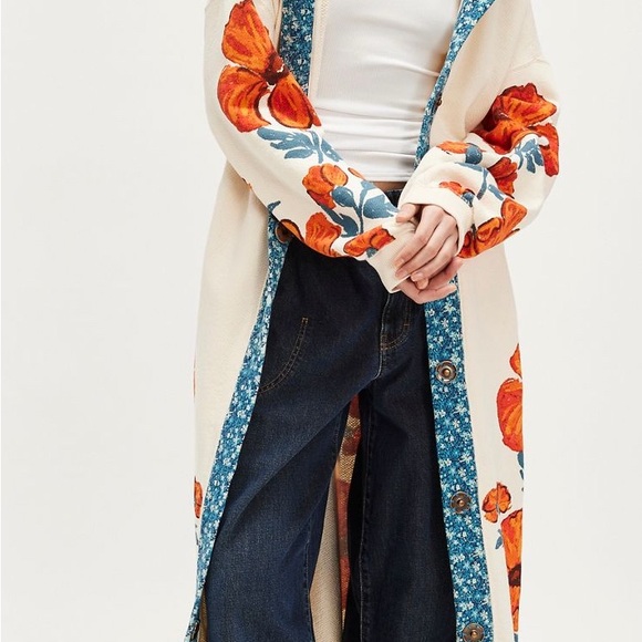 Free People Blue and Orange Floral Coat - Picture 2 of 8